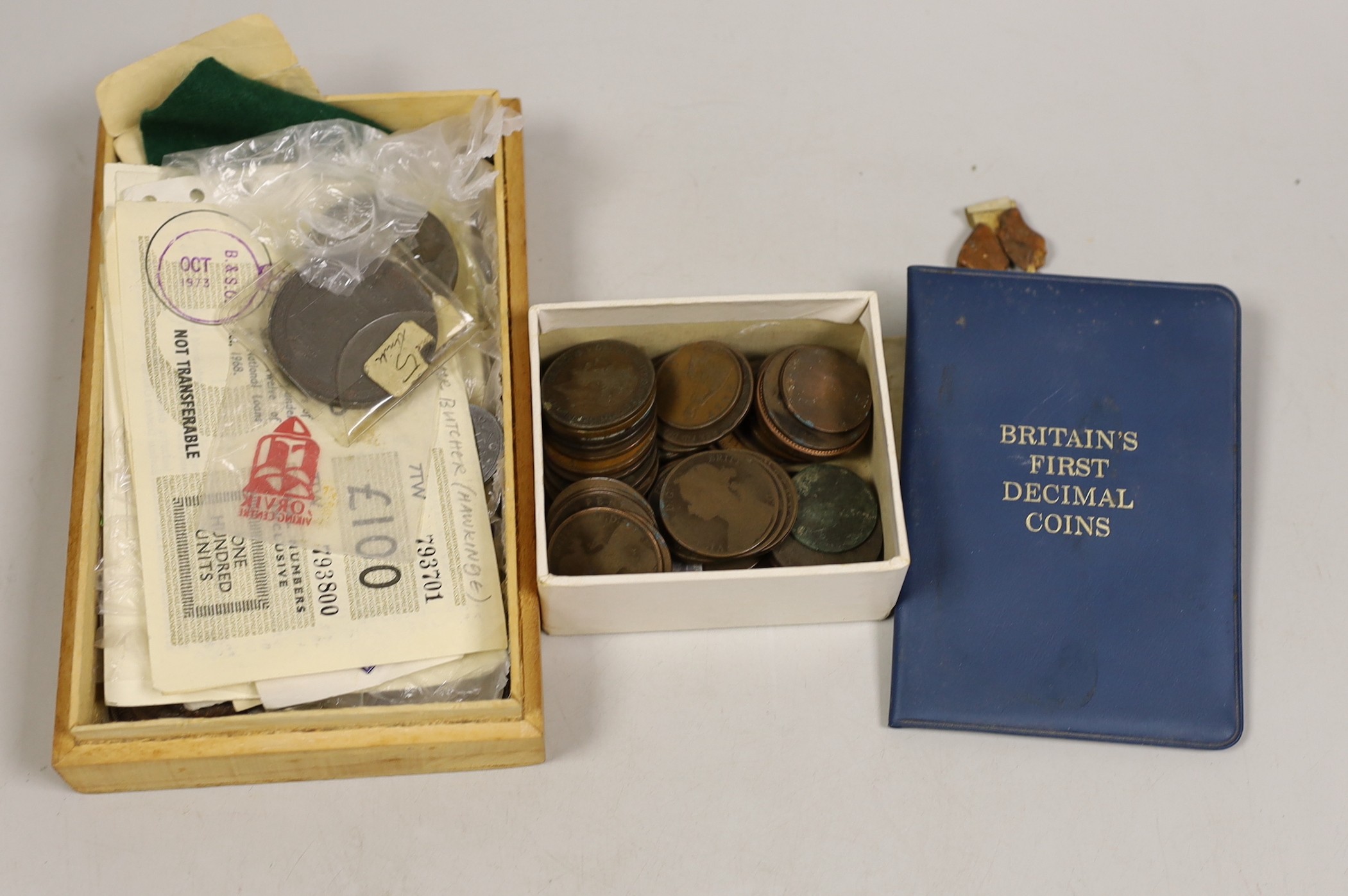 A group of coins, medals including a cartwheel twopence 1797 and an Elizabethan vellum deed